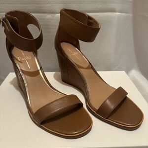 Paolo Brown Wedge Sandals with Ankle Strap